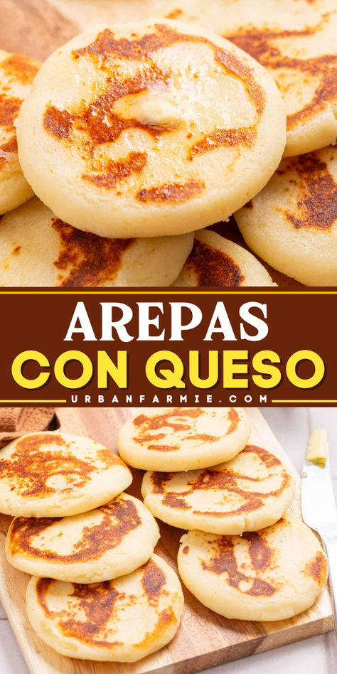 These Arepas Con Queso are a delightful blend of masarepa, mozzarella, and butter, grilled to golden perfection. Ready in just 30 minutes! Arepas Recipe Puerto Rican, Arepa Con Queso Recipe, Authentic Papusa Recipe, Venezuelan Arepas Recipe, Mexican Food Recipes Vegetarian Dinners, Columbia Food Recipes, Colombian Arepas Recipe, How To Make Arepas, Masarepa Recipe