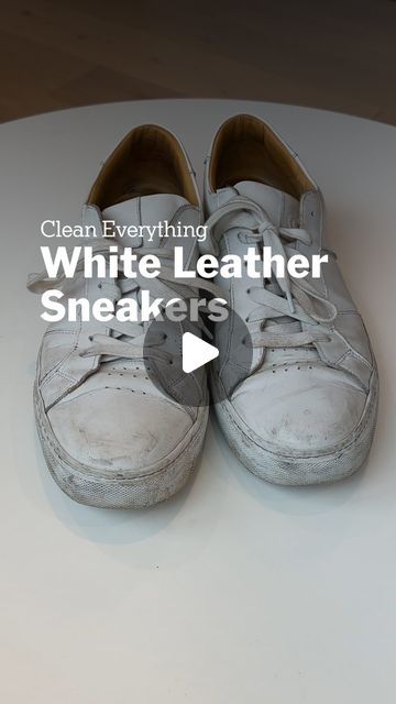 NYT Wirecutter on Instagram: "If you want your white leather sneakers to stay totally pristine forever, maybe don’t use them outside. 😉 If you do wear your white shoes out on the town and want to give them a little glow-up, here’s how to do it.

1. Remove the laces if there’s dirt underneath. Otherwise, keep them in so the shoe maintains its shape better.
2. Using a sneaker cleaning wipe or a magic eraser, gently scrub the shoe clean.
3. Use the magic eraser on the rubber midsole.
4. Replace the laces if they were removed.
#sneakers #shoes #sneakercleaning" How To Clean Leather Sneakers, Clean White Leather Shoes, White Leather Tennis Shoes, White Lace Shoes, Sneaker Cleaning, Clean White Leather, Sneaker Cleaner, How Do You Clean, White Leather Shoes