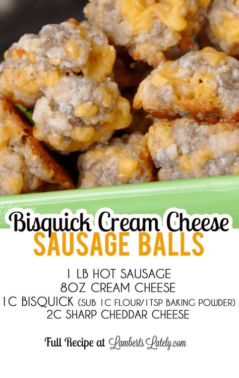 Easy recipe for bisquick cream cheese sausage balls - you probably have most of the ingredients on hand! They're cheesy, savory, & delicious. Recipe For Cream Cheese, Cheese Sausage Balls, Cream Cheese Sausage, Sausage Balls Bisquick, Recipes Using Cream Cheese, Cream Cheese Sausage Balls, Easy Fast Dinner Recipes, Homemade Bisquick, Sausage Balls Recipe