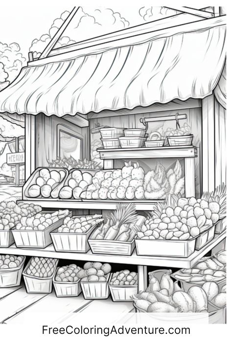 😋Get ready for a colorful adventure with this FREE Printable Farmers Market coloring pages set! Kids and adults will love filling in the vibrant fruits, veggies, and more while exploring a world of color and fun together! Perfect for rainy days or just because!☔🎨 Fruits Coloring Pages For Kids, Fruits Coloring Pages, Vegetable Coloring Pages, Fruit Coloring Pages, Fruits Vegetables, World Of Color, Printable Coloring Pages, Printable Coloring, Country Living