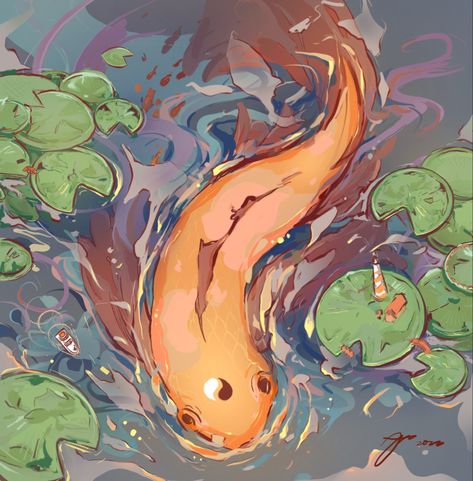 digital art - procreate - @silwxy_arts Koi Fish Art Aesthetic, Fish Pfp, Pond Digital Art, Koi Fish Gouache Painting, Koi Fish Illustration Artworks, Koi Fish Digital Art, Have A Good Week, Koi Art, Fish Artwork