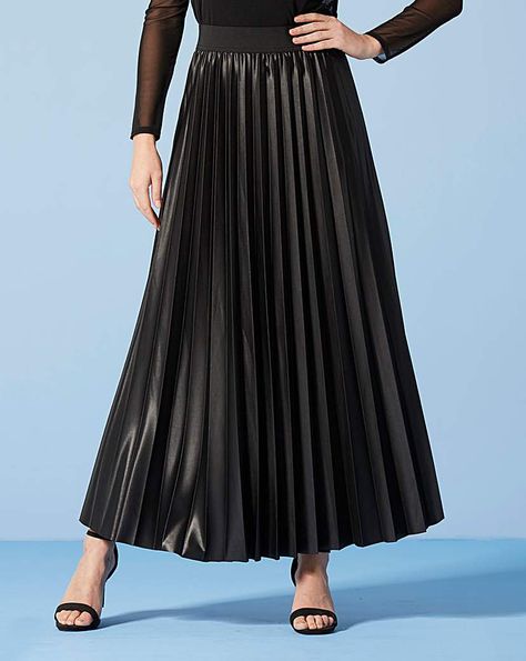 Wet Look Sunray Pleat Maxi Skirt Black Pleated Skirt Outfit, Pleated Skirt Outfit, Metallic Pleated Skirt, Full Midi Skirt, Pleated Skirt Dress, Pretty Skirts, Black Pleated Skirt, Metallic Skirt, Pleated Maxi Skirt