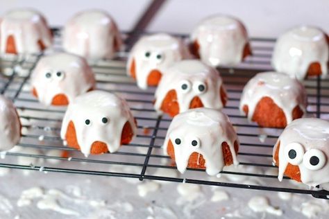 Mini Bundt Halloween Ghosts – Diary of a Mad Hausfrau Halloween Mini Bundt Cake, Mini Bundt Cakes Halloween, Halloween Mini Bundt Cake Ideas, Halloween Bundt Cake Ideas, Mini Bundt, Halloween Bundt Cake, Halloween Mini Cakes, Mini Bunt Cake, Halloween Deserts