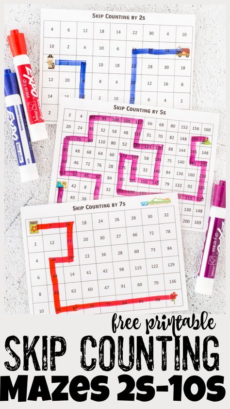 3rd Grade Math Groups, Skip Counting Mazes Free Printable, Counting By Fives Activity, Skip Count Activities, Teaching Skip Counting, Counting In 10s Activities, Grade 2 Maths Activities, Counting By 5's Kindergarten, Grade 2 Math Activities