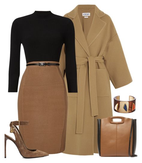 "Black and Tan" by dazzling-dazed-dayz ❤ liked on Polyvore featuring Loewe, Phase Eight, Tom Ford, Maje and Lizzie Fortunato Black And Tan Dress, Tom Ford Outfits Women, Elegant Luxury Dark Tan Bag, Tom Ford Fashion Woman, Luxury Brown Pencil Skirt For Work, Luxury Formal Camel-colored Bags, Corporate Fashion, Effortless Outfit, Stylish Work Attire