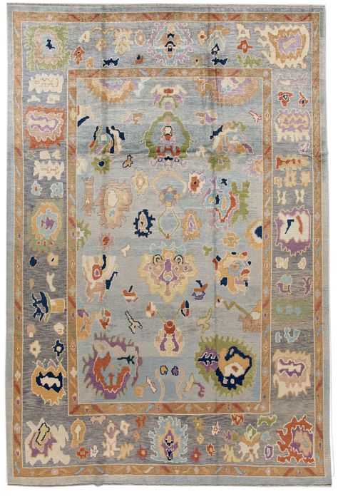 $7,970-Beautiful contemporary Turkish Oushak rug, hand knotted wool with a gold-bronze frame and blue field, multi-color accents in a multi medallion design. This rug measures: 9'1" x 13'6". Bronze Frame, Color Accents, Heriz Rugs, Knotted Carpet, Medallion Design, Oushak Rugs, Turkish Oushak Rugs, Rugs And Carpet, Floral Rug