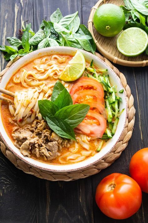 This creamy satay beef noodle soup is my go-to for every winter! You'll love this easy, delicious and warming recipe! #satay #beef #noodles #noodlesoup #asianfood #comfortfood #vietnamesefood #chinesefood Satay Soup, Asian Noodle Soup Recipes, Satay Beef, Asian Beef Recipes, Cucumber Pasta, Asian Noodle Soup, Beef Satay, Asian Soup Noodle, Asian Soups