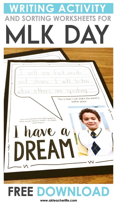 Mlk Crafts, Martin Luther King Activities, Mlk Activities, Martin Luther King Jr Activities, Free Writing Prompts, Dr King, First Grade Writing, Dr Martin Luther King Jr, Mlk Jr