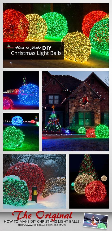 Christmas Light Balls, Light Balls Christmas, Best Outdoor Christmas Decorations, Outdoor Christmas Diy, Christmas Lights Outside, Diy Christmas Lights, Outside Christmas Decorations, Christmas Light Installation, Hanging Christmas Lights