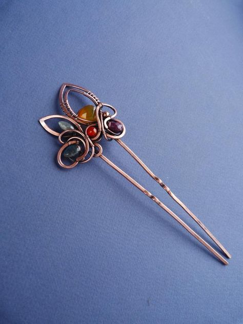 Ursula Jewelry, Wrapped Hair, Different Gemstones, Bright Autumn, Twist Jewelry, Wire Wrap Jewelry Designs, Copper Hair, Hair Stick, Wire Sculpture