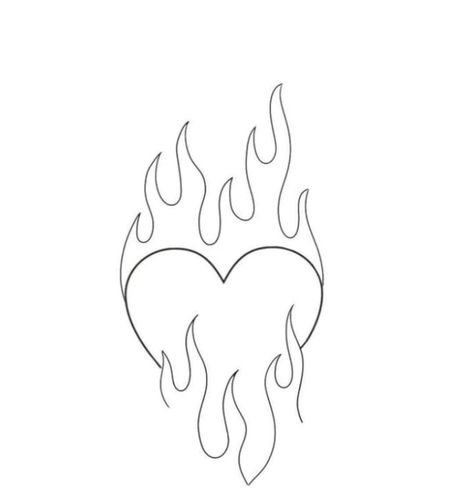 Heart In Flames Drawing, Heart With Flames Drawing, Heart With Flames Tattoo Design, Heart On Fire Tattoo Simple, Simple Tattoo Outlines For Women, Flaming Heart Tattoo Simple, Small Tattoo Outlines, Outline Drawings Simple, Small Outline Tattoo Ideas