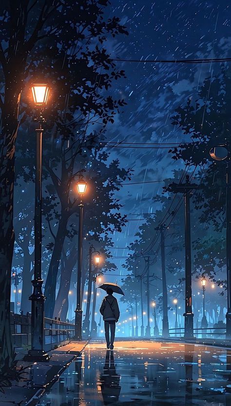 Raining Anime Aesthetic, Rain Iphone Wallpaper, Auto Date, Dreamy Artwork, Arte Van Gogh, Cool Anime Backgrounds, Street Lights, Mobile Development, Anime Backgrounds Wallpapers