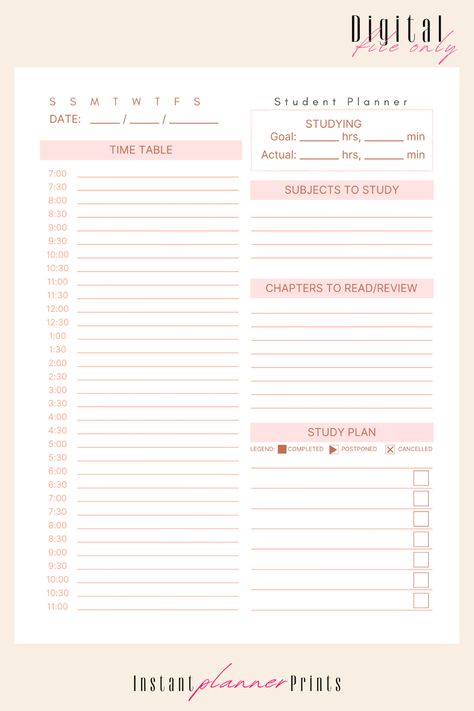 Study Planner Timetable, Student Study Planner, Lesson Planner Printable, Canva Inspiration, Timetable Template, School Timetable, Study Planner Printable, Print Planner, Daily Calendar