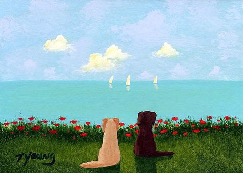 Dogs Sailboats Painting At The Beach, Chocolate Lab Dog, Dogs Painting, Large Art Print, Lab Dog, Animal Humor, Young Art, Paint Nite, Large Art Prints