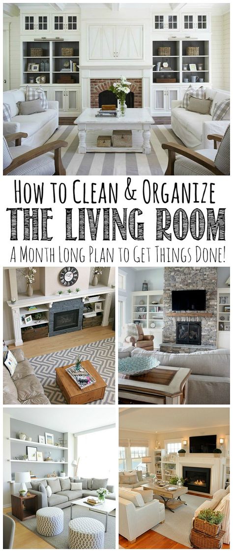 Follow this month long plan to clean and organize the living room from top to bottom! Free printables included. Clean Living Rooms, Clean And Organize, Diy Living Room Decor, Organized Living, Living Room Organization, Household Organization, Home Organisation, Diy Spring, Lou Lou