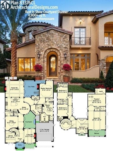 Sims Blueprints, Luxury Plan, Mediterranean House Plans, Courtyard House Plans, Bloxburg Ideas, Casas Coloniales, House Luxury, Luxury House Plans, Courtyard House