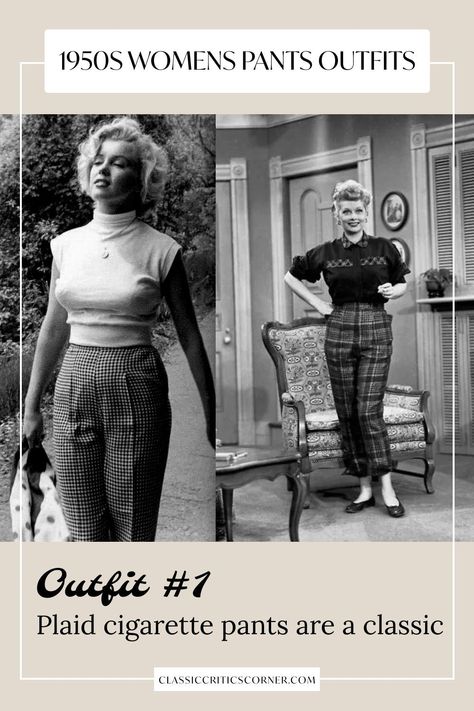 1950s Women's Pants Outfits - 7 Chic Vintage Styles — Classic Critics Corner - Vintage 1940s, 1950s, 1960s Vintage Capri Pants, Womens Pants Outfits, 1950s Womens Pants, 1940’s Outfits, Vintage 50s Fashion, Marilyn Monroe Audrey Hepburn, 1950s Aesthetic, Capri Pants Outfits, Women Pants Outfit