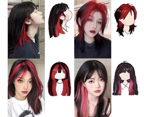 Red Halo Hair, Red Hair Dye Colors, Black And Red Hair, Short Hair Inspiration, Anime Hair Color, Jack Martin, Trendy Short Hairstyles, Hair Color Underneath, Vibrant Hair