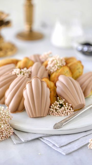 Desserts Design, Madeleine Cookies, Madeleines Recipe, Madeleine Cake, Madeline Cookies, Madeleine Recipe, Floral Dessert, How To Temper Chocolate, Madeleine Cookie