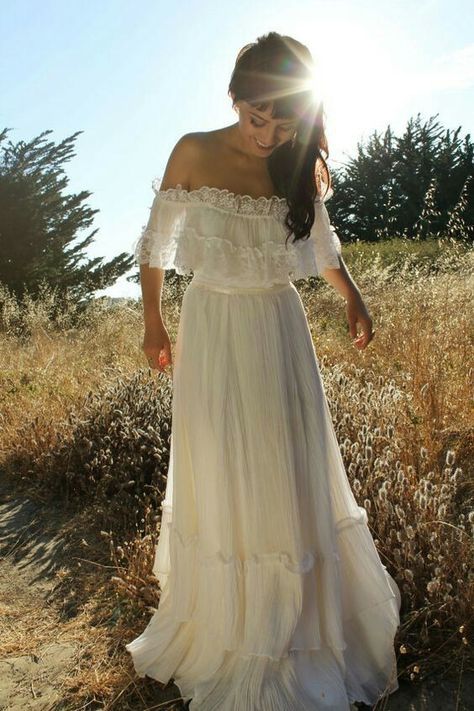 Gunne Sax Wedding Dress, 1970s Wedding Dress, Boho Bridal Gowns, Bohemian Wedding Dress, Lace Chiffon, Bohemian Wedding Dresses, Bohemian Beach, Vintage Inspired Wedding, Styl Boho