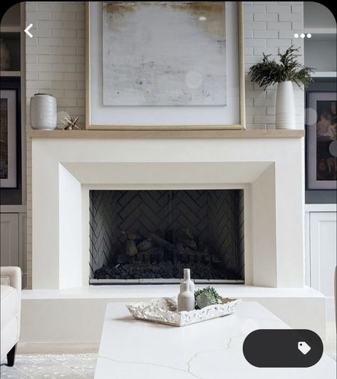 Linear Fireplace With Cabinets On Each Side, Dresser On Either Side Of Fireplace, Precast Fireplace Surround, Cement Fireplace Mantel, Fireplace Surround With Corbels, Clean Modern Fireplace, Cast Stone Linear Fireplace, Tiled Fireplace With Raised Hearth, New Fireplace Surround