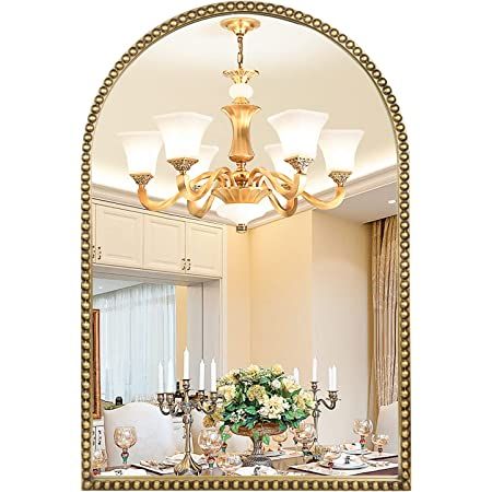 Delta Champagne Bronze, Gold Vanity Mirror, Arched Wall Mirror, Large Bathroom Mirrors, Beaded Frame, Arched Wall, Mirror For Bathroom, Bead Frame, Arched Mirror