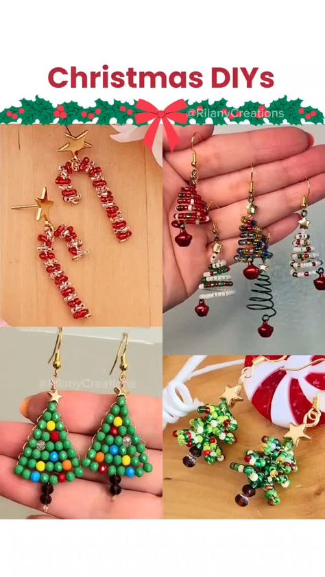 Wendy | Jewelry Making Tutorials | Full tutorial on YouTube! Link in my profile. Here is the tutorial for the Christmas tree earrings. 🎄 These earrings are pretty fun to... | Instagram Christmas Diy Jewelry, Diy Christmas Jewelry Ideas, Beaded Earrings Patterns Free, Christmas Earrings Diy, Holiday Earrings Diy, Diy Christmas Jewelry, Diy Christmas Earrings, Christmas Beads Craft, Christmas Jewelry Diy