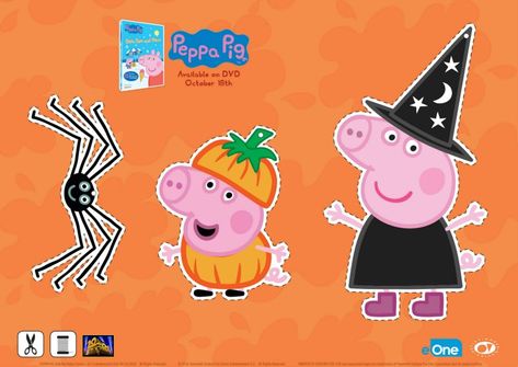 Free Peppa Pig Halloween Decorations Peppa Halloween, Peppa Pig Halloween, Peppa Pig Party Decorations, Book Character Pumpkins, Halloween Classroom Decorations, Pig Halloween, Animated Halloween Props, Imprimibles Halloween, Character Pumpkins