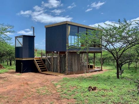 Hut on poles in the bush (two) @ Mudhouse Zululand - Treehouses for Rent in Hluhluwe, KwaZulu-Natal, South Africa - Airbnb Bush Cabin, Kwazulu Natal, The Bush, Cabins And Cottages, Tree Tops, Giraffes, Zebras, Tree House, Solar Power