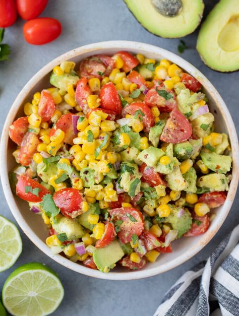 Paleo, Gluten-Free, Whole30 & Simple Recipes - The Clean Eating Couple Corn Tomato Avocado Salad, The Clean Eating Couple, Clean Eating Couple, Tomato Avocado Salad, Tasty Vegan Recipes, Clean Eating Vegetarian, Easy Corn, Clean Eating Salads, Healthy Appetizer