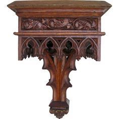 Antique Corner Shelf, Gothic Revival Furniture, 19th Century Gothic, Wall Mount Shelf, Candlestick Chandelier, Antique Boutique, Medieval Furniture, Goth Home Decor, Wood Wall Shelf