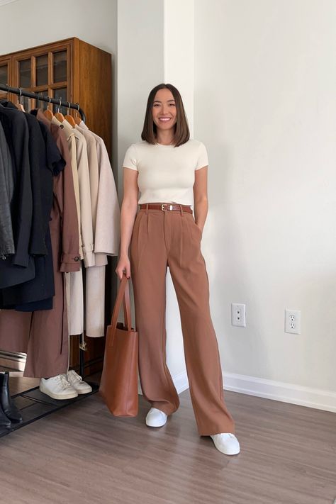 A&F Sloane Tailored Pant curated on LTK Business Casual Trouser Outfits, Sloane Tailored Pant Outfit, Sloane Pants Outfit, Brown Tailored Pants Outfit, Smart Casual Work Outfit Summer, Tailored Trousers Outfit, Tailored Pants Outfit, Sloane Tailored Pant, Beige Pants Outfit