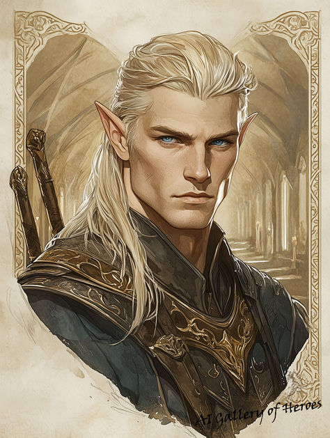 Follow the link to AI Gallery of Heroes on Patreon for 5 more images for free patrons or join for the full set of 46! Githzerai Character Art, Human Paladin Male, Elves Artwork, High Elves Dnd, High Elf Male, Half Elf Male, Elf Paladin, Dnd Elf, Dnd Elves