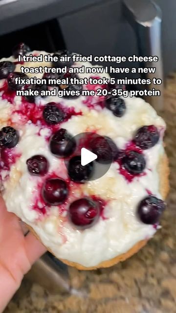 Stephanie RD | pregnancy symptom relief on Instagram: "Air fried cottage cheese toast ⬇️⁣ ⁣ 📌SAVE THIS FOR LATER - you won’t regret it! ⁣ ⁣ Add 3/4-1C cottage cheese onto a piece of toast (I used sourdough) ⁣ Top with fruit you have on hand⁣ Drizzle with honey ⁣ ⁣ Pop into air fryer for about 5 mins. ⁣ ⁣ Yep, it’s THAT easy. This alone roughly has 20-26g protein. ⁣ Use your egg cooker for some boiled eggs on the side (2 eggs gives you great nutrition + 12-14g protein)⁣ ⁣ If you’re pregnant and struggling with lingering nausea, low energy and finding it draining to come up with meals let alone make it through the day, or you’re experiencing food aversions and struggling to get in nutrition when your favorite foods now make you gag…. Hi 👋🏼, I’m here for you mama. ⁣ ⁣ The 𝘧𝘦𝘦𝘭 𝘣𝘦𝘵𝘵 Easy Air Fryer Recipes Healthy Breakfast, Cottage Cheese Air Fryer Toast, Cottage Cheese Toast Air Fryer, Air Fryer Cottage Cheese, Air Fried Cottage Cheese Toast, Air Fryer Cottage Cheese Toast, Cottage Cheese Toast Breakfast Ideas, No Prep Meals, Fried Cottage Cheese