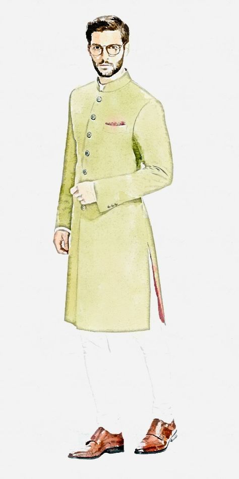 Casual Wear Illustration Sketches For Men, Sherwani Drawing, Men In Suit Illustration, Mens Fashion Illustration Indian, Sherwani Illustration, Mens Fashion Illustration Casual, Mens Croqui, Ethnic Wear Illustration, Men Croquis