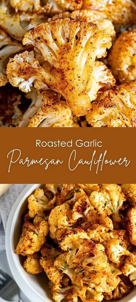 Easy One-Pan Roasted Garlic Parmesan Cauliflower Low Cholesterol Cauliflower Recipes, Healthy Recipes With Cauliflower, Roasted Garlic Parmesan Cauliflower, Cooked Cauliflower Recipes, Parmesan Cauliflower Roasted, Sauteed Cauliflower Recipes, Roast Cauliflower Oven, What To Do With Cauliflower, Roasted Parmesan Cauliflower