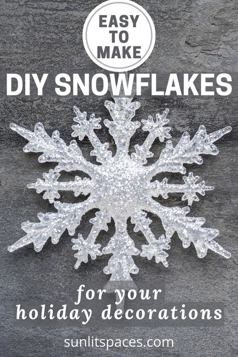 Sunlitspaces.com is all about holiday DIY. Try these super easy DIY snowflakes to up your holiday decoration game. Read on to learn more. #DIYHolidaycrafts #holidaydecorations #snowflakes #sunlitspacesblog Making Snow Flakes, Snowflakes Diy Decorations, Pool Noodle Snowflake, Snowflake Ornament Diy, Styrofoam Snowflakes Diy, Outdoor Snowflakes Diy, Snowflake Outdoor Christmas Decor, Homemade Snowflake Ornaments, Plastic Spoon Snowflake