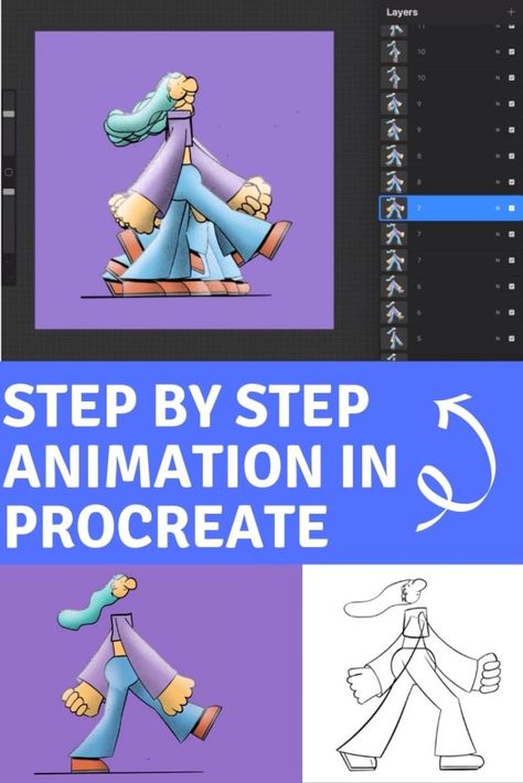 Procreate Animation on iPad: Looping & Walk Cycle How To Do Animation On Procreate, Procreate Gif, Walk Cycle Animation, Procreate For Beginners, Rotoscope Animation, Cycle Animation, Procreate Animation, Jump Animation, Cut Out Animation