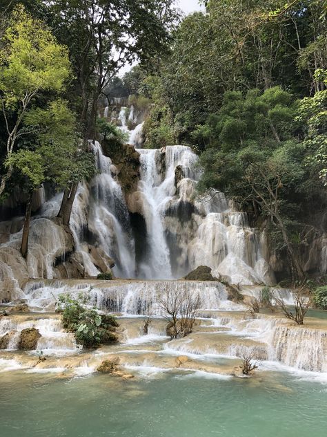 Glorious nature awaits only a 50-minute tuk-tuk ride from Luang Prabang at the Kuang Si Falls in Laos  #laos #luangprabang #kuangsifalls #waterfall #laostrip #travelphoto #travelphotography Laos Country, Kuang Si Falls, Laos Travel, Luang Prabang, Dream Travel Destinations, Backpacking Travel, Vietnam Travel, Elba, Thailand Travel