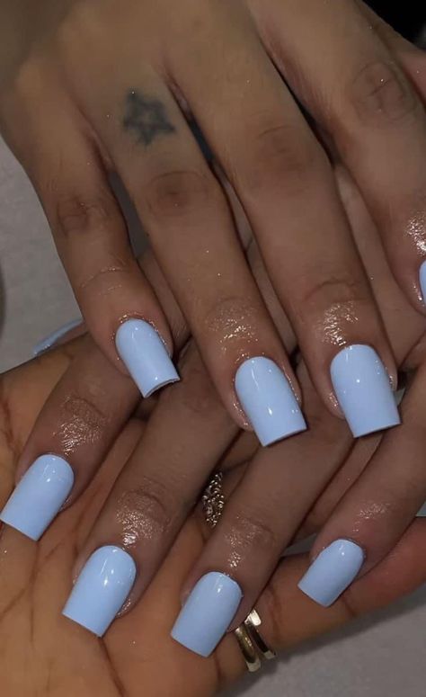 Nail Ideas For Light Skin Tone, Plan Color Nails, Short Square Acrylic Nails Simple One Color, Light Blue Nails Black Women, Soild Nails Acrylic, Plain Color Nails Acrylic, Short Acrylic Nails One Color, Plain Color Nails Short, Short Solid Color Acrylic Nails