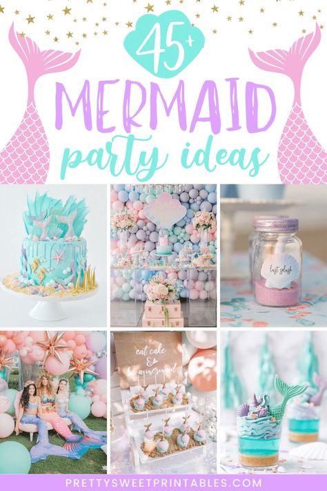 mermaid party ideas Mermaid Birthday Decoration Ideas, Shellebrate Birthday Party, Food Ideas For Mermaid Birthday Party, Mermaid Dance Party, Backyard Mermaid Party, Mermaid First Birthday Party Decoration, Classy Mermaid Party, Mermaid Party Backdrop Ideas, Four Year Old Mermaid Party