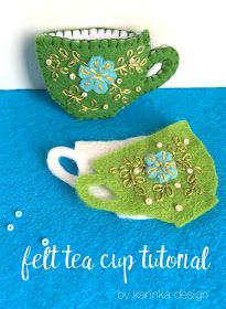 felt tea cup tutorial Felt Tea Party, Felt Tea Cup, Tea Cup Embroidery, Cup Embroidery, My Bo, Teapot Ornament, Felt Ornaments Patterns, Felt Bookmark, Wool Felt Projects