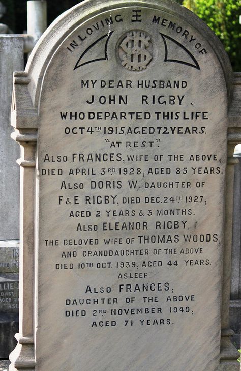 From a cemetery in Liverpool, the headstone that inspired the song maybe. Paul McCartney has said he wasnt consciously aware of seeing this stone, but its on the grounds of a church where he and John Lennon both spent time as a teenagers. Eleanor Rigby - http://caughtdeadinthat.tumblr.com/page/2 Funny Tombstones, Cemetary Statue, Eleanor Rigby, Cemetery Monuments, Cemetery Statues, Haunting Photos, Cemetery Headstones, Between Two Worlds, Old Cemeteries