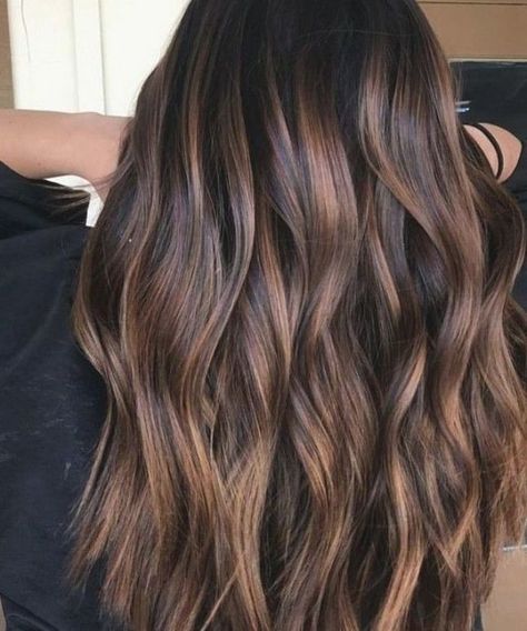 Top 40 best balayage hairstyles for natural brown & black hair color 10 | Chocolate Highlights, Winter Hair Colors, Rambut Brunette, Long Brown Hair, Winter Hair Color, Winter Hair, Brown Hair With Highlights, Dark Brown Hair, Brunette Hair