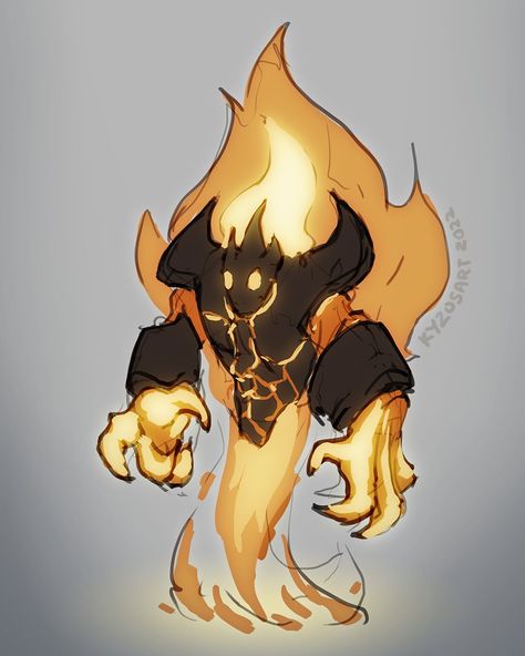 Fire elemental creature Fire Mythical Creatures, Cute Fire Elemental, Light Creature Art, Fictional Character Design, Fire Characters Design, Elemental Creature Art, Fire Creature Art, Fire Creature Concept Art, Fire Elemental Art