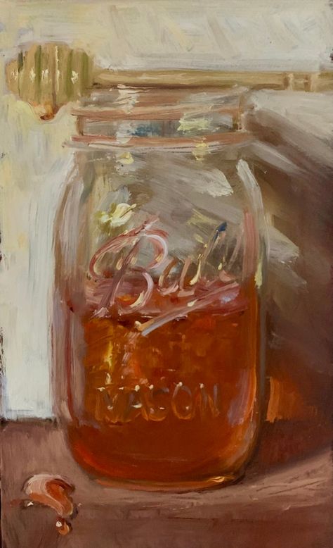 NoahVerrier - Etsy Jar Of Honey, Cuadros Diy, Honey Dipper, Jar Art, American Painting, Still Life Oil Painting, Painted Jars, Honey Jar, Still Life Art