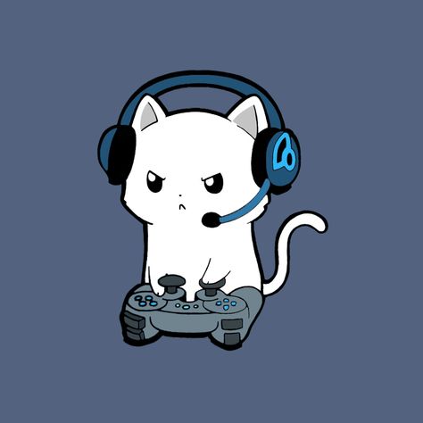 Gamer Illustrations, Tattoo Prompts, Cat Video Game, Gamer Cat, Kitty Games, Funny Doodles, Boys Playing, Anime Cat, Cartoon Games