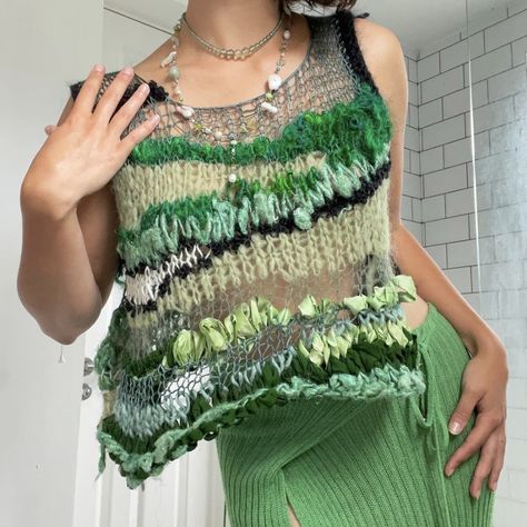 Funky Crochet Top, Loupy Studio, Unique Knitwear, Handknit Design, Tie Vest, Jumper Designs, Knitwear Trends, Mohair Knit, Freeform Crochet