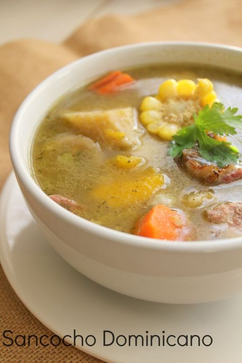 Without a doubt, sancocho dominicano is one of the favorites dishes of the Dominicans. Accompanied with a very cold beer is the perfect dish to celebrate any occasion Sancocho Recipe, Dominicano Recipes, Dominican Recipes, Meat Soup, Meat Stew, Dominican Food, Rican Food, Fresh Recipes, Spanish Dishes