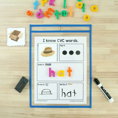 Free Printable CVC Word Building Mat - Fantastic Fun & Learning Summer Literacy Activities, Word Games For Kids, Word Building Activities, Cvc Activities, Cvc Words Kindergarten, First Grade Literacy, First Grade Phonics, Classroom Anchor Charts, Phonics Sounds